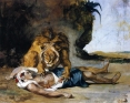 Un lion et un Arabe mort