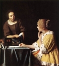 Dame avec sa servante tenant une lettre