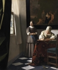 Le femme crivant une lettre et sa servante
